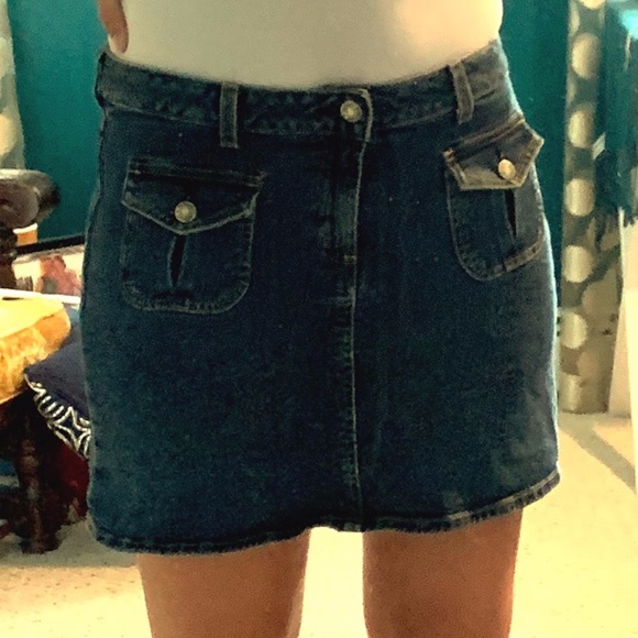 Denim mini skirt with double front pockets - Picture 1 of 4